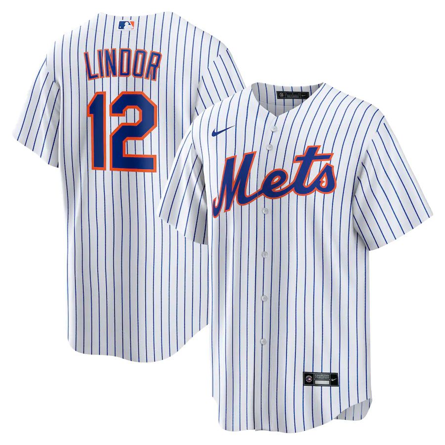 Mens New York Mets 12 Francisco Lindor Nike White Home Replica Player MLB Jerseys